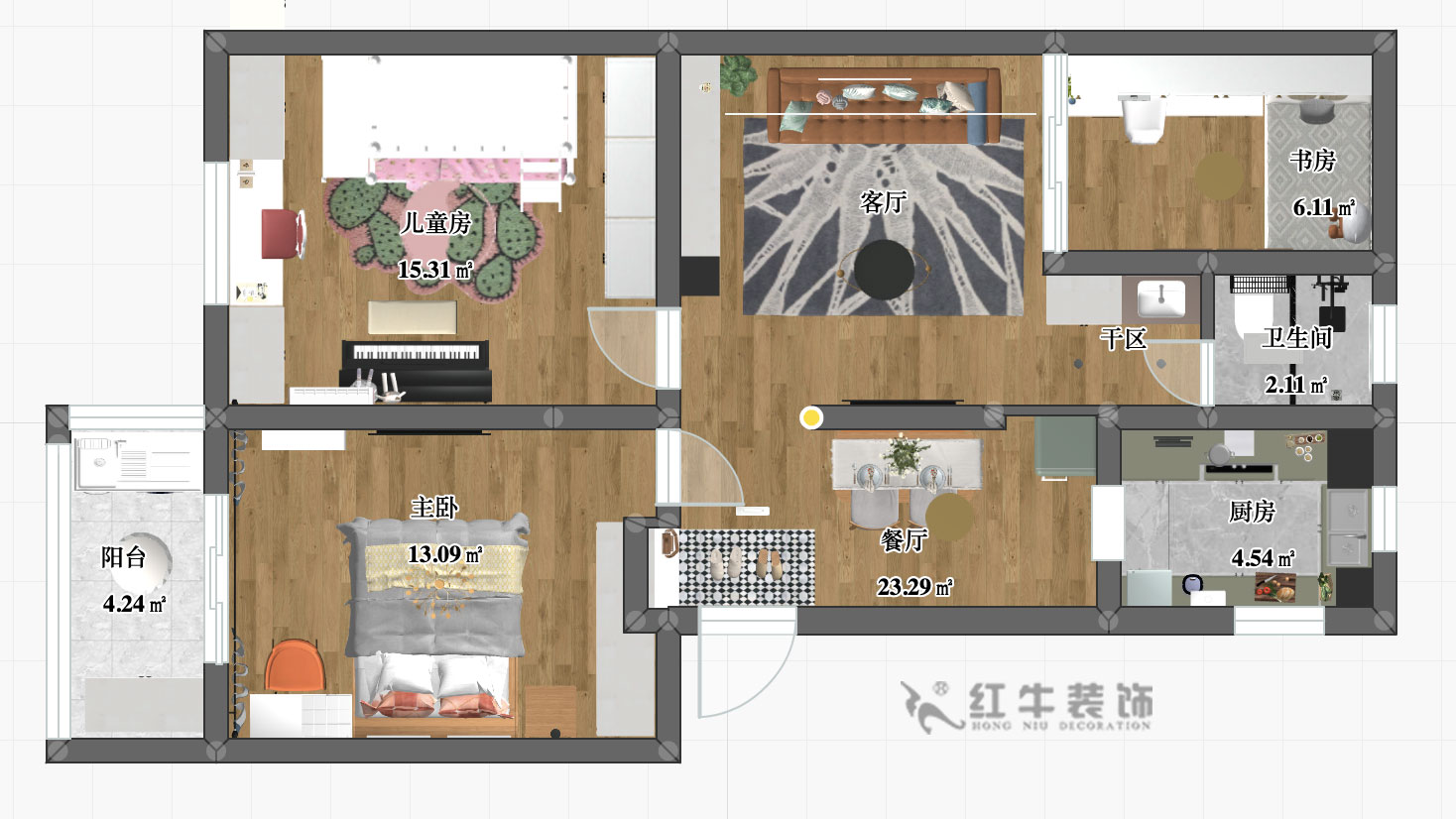 魏明花_西康路3號12-402-85㎡-北歐風(fēng)格_彩平圖