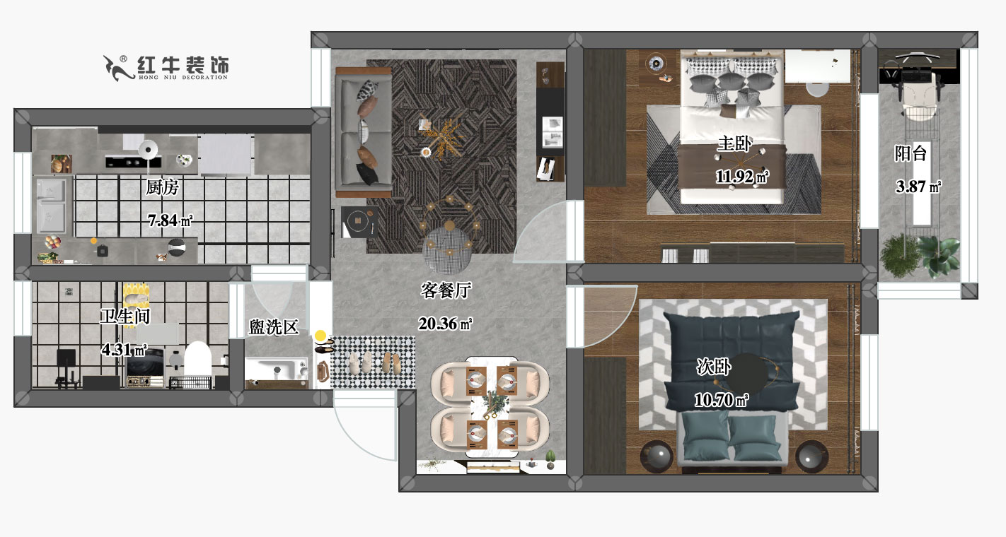 劉小勇_東方城啟明園7-103-75㎡-現代簡(jiǎn)約風(fēng)格_彩平圖