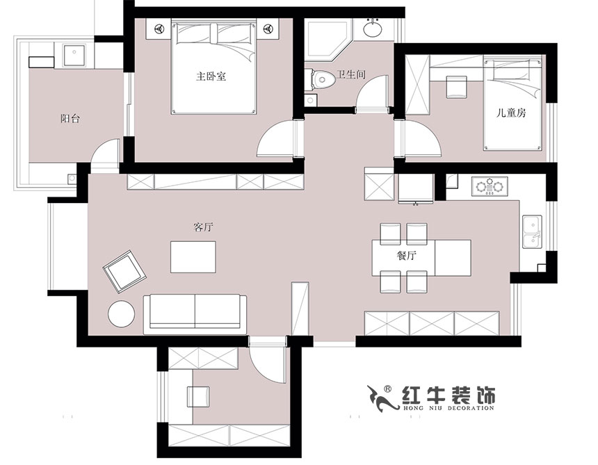 陸利民_東郊小鎮二街區32-3-206-90㎡-美式輕奢風(fēng)格_平面布置圖