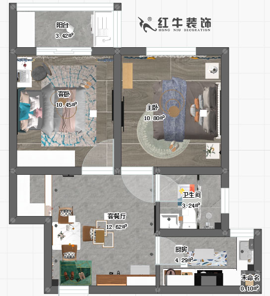 熊皓宇_銀龍雅苑3-2-307-60㎡-現代風(fēng)格_彩平面