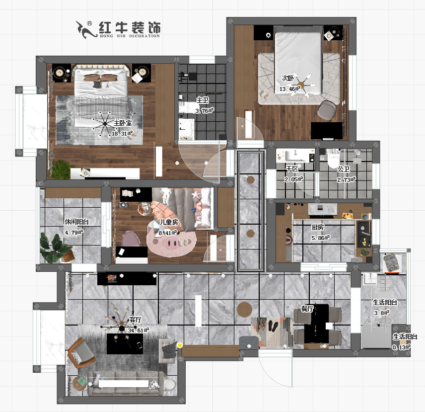 吳波_山水方舟21-404-124㎡-現代風(fēng)格00彩平圖