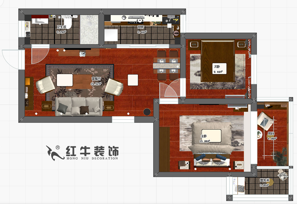 賈庭_宏鷹花園5-202-87㎡-現代中式風(fēng)格00彩平圖