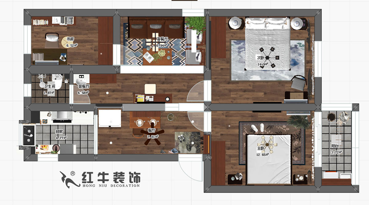 魏明花_西康路3號11-301-85㎡-簡(jiǎn)約風(fēng)格_3室2廳1衛00彩平圖