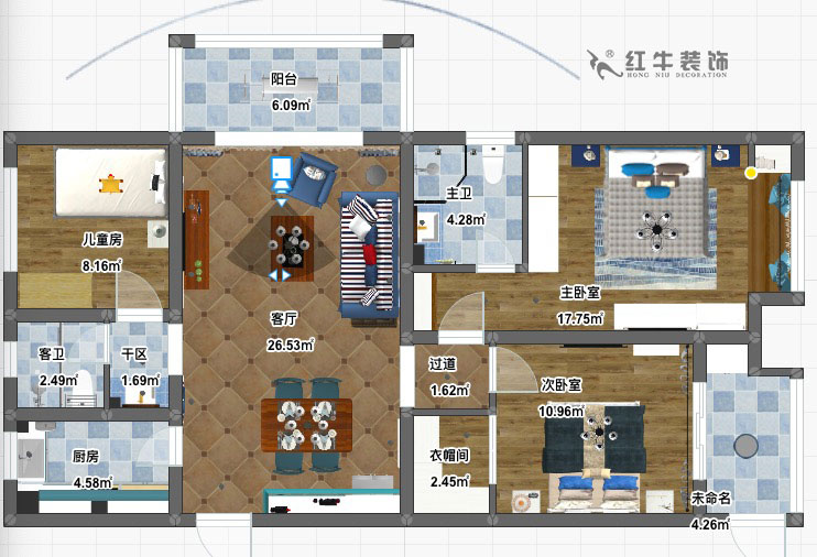 陸利民_碧景山莊6-201-117㎡-地中海風(fēng)格_3室2廳2衛（新房裝修）_成品家￥156700_全包15