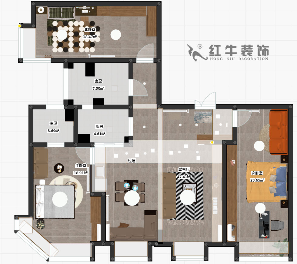 熊皓宇_金輪大廈2301室-170㎡-現代輕奢風(fēng)格_3室2廳2衛（老房翻新）_定制家￥176858_全包30萬(wàn)00_03彩平圖