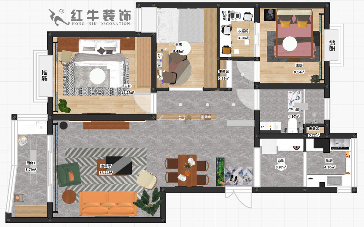 熊浩宇_惠紡園1-1-302-115㎡-現代簡(jiǎn)約風(fēng)格_3室2廳1衛（老房翻新）_定制家￥128340_全包12萬(wàn)00_03彩平圖