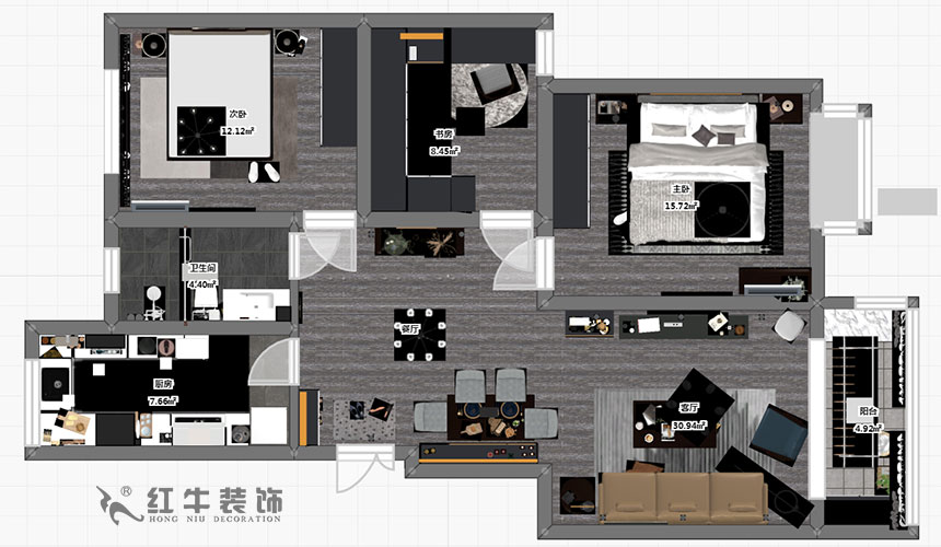 吳波_華匯康城23-404-105㎡-現代風(fēng)格_3室2廳1衛（舊房裝修）_定制家￥155943_全包15