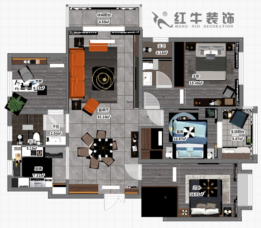 劉小勇_鴻雁名居20-1001-140㎡-現代風(fēng)格_4室2廳2衛（新房裝修）_定制家￥208000_全包20萬(wàn)00_03彩平圖