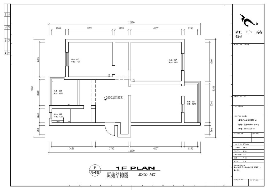 顧娟_全福小區10-201-90㎡-現代風(fēng)格_2室2廳1衛（舊房裝修）_半包￥66800_全包13萬(wàn)00_01原始結構圖