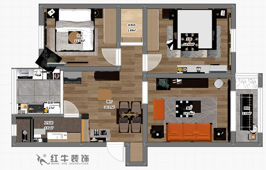 顧娟_全福小區10-201-90㎡-現代風(fēng)格_2室2廳1衛（舊房裝修）_半包￥66800_全包13萬(wàn)00_03彩平圖