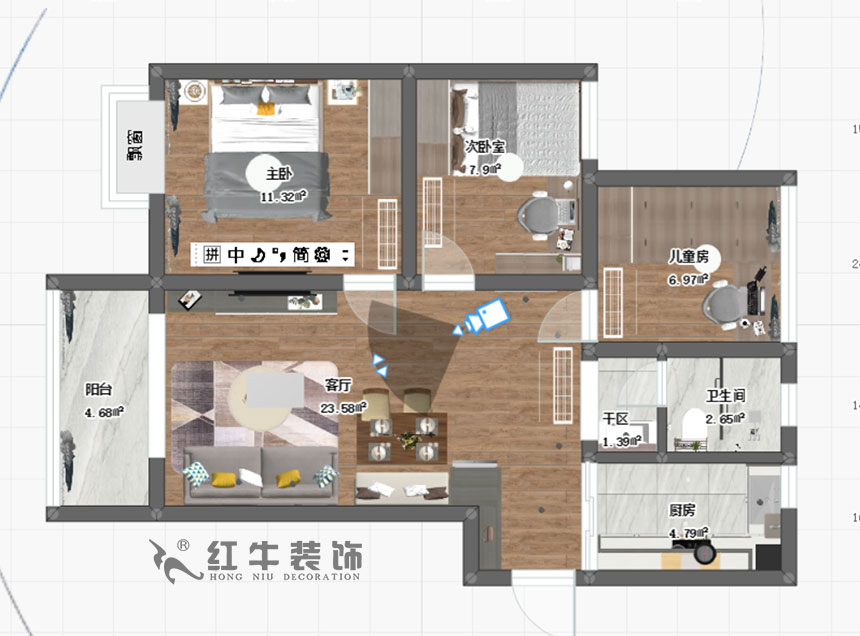 陸利民_保利羅蘭春天1-1404-86㎡-現代風(fēng)格_3室2廳1衛（新房裝修）_成品家￥136800_全包13萬(wàn)00_03彩平圖