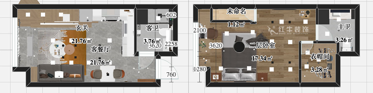 張智猿｜海賦尚城6-508-40㎡挑高-現代簡(jiǎn)約風(fēng)格｜1室1廳1衛｜新房裝修｜定制家￥100000｜全包11萬(wàn)｜00_04彩平圖