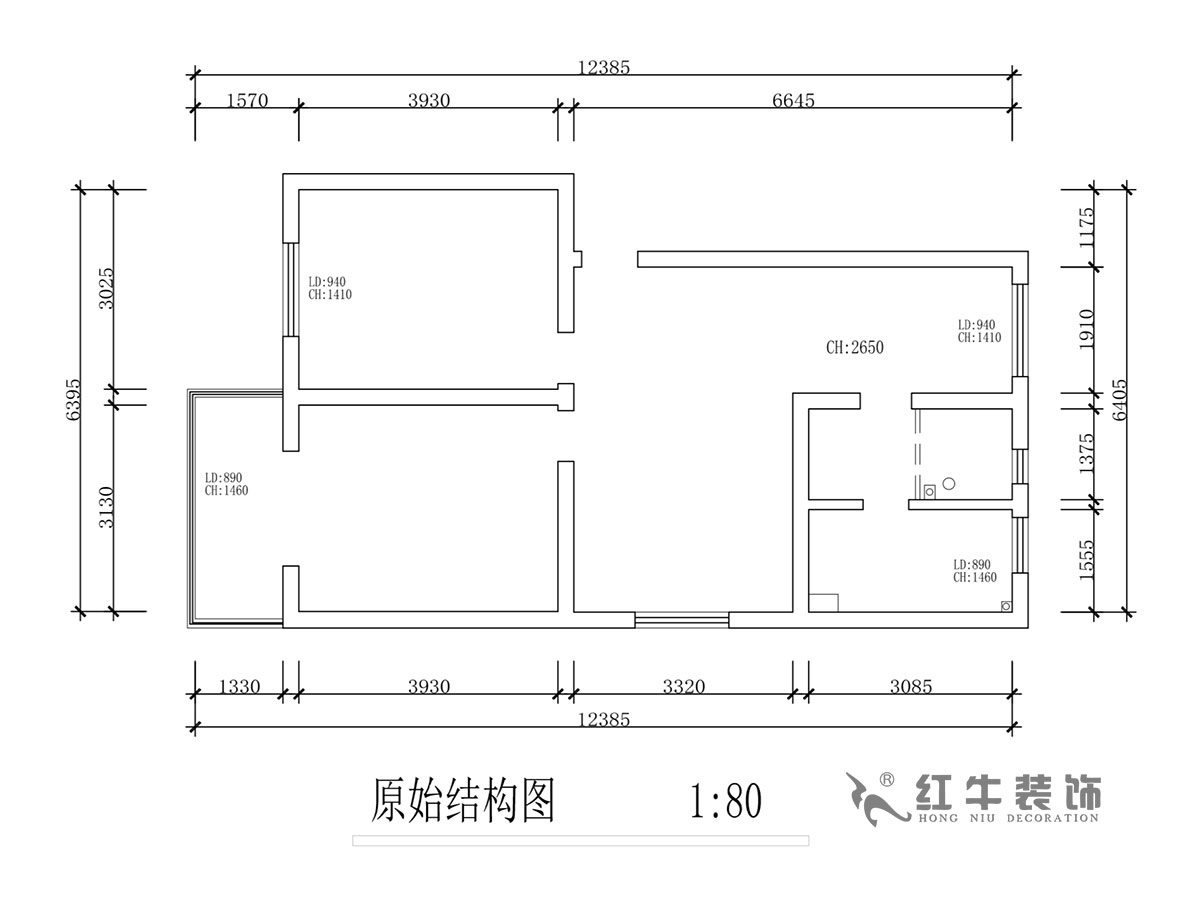 蔣?。T(mén)坎110號3-501-75㎡-現代簡(jiǎn)約風(fēng)格｜2室2廳1衛｜舊房裝修｜成品家￥120000｜全包12萬(wàn)｜00_01原始結構圖