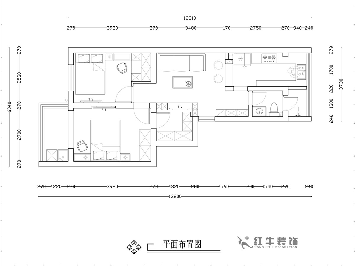 【實(shí)景案例】張智猿｜熱河南路308小區11-3-201-60㎡-簡(jiǎn)約風(fēng)格｜2室1廳1衛｜老房裝修｜成品家￥92700｜全包12萬(wàn)｜00_02平面布置圖