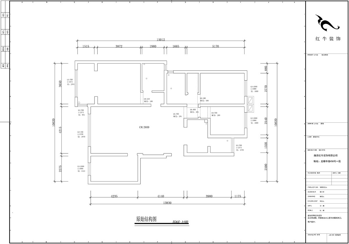 【實(shí)景案例】蔣?。辖饢|郡2-302-135㎡-現代風(fēng)格｜4室2廳2衛｜定制家￥190562｜全包23萬(wàn)｜00_01原始結構圖