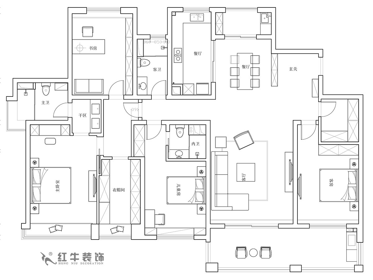 【實(shí)景案例】陸利民｜天瓏灣150-1603-240㎡-現代輕奢風(fēng)格｜4室2廳3衛｜定制家￥338430｜全包40萬(wàn)｜00_01平面布置圖