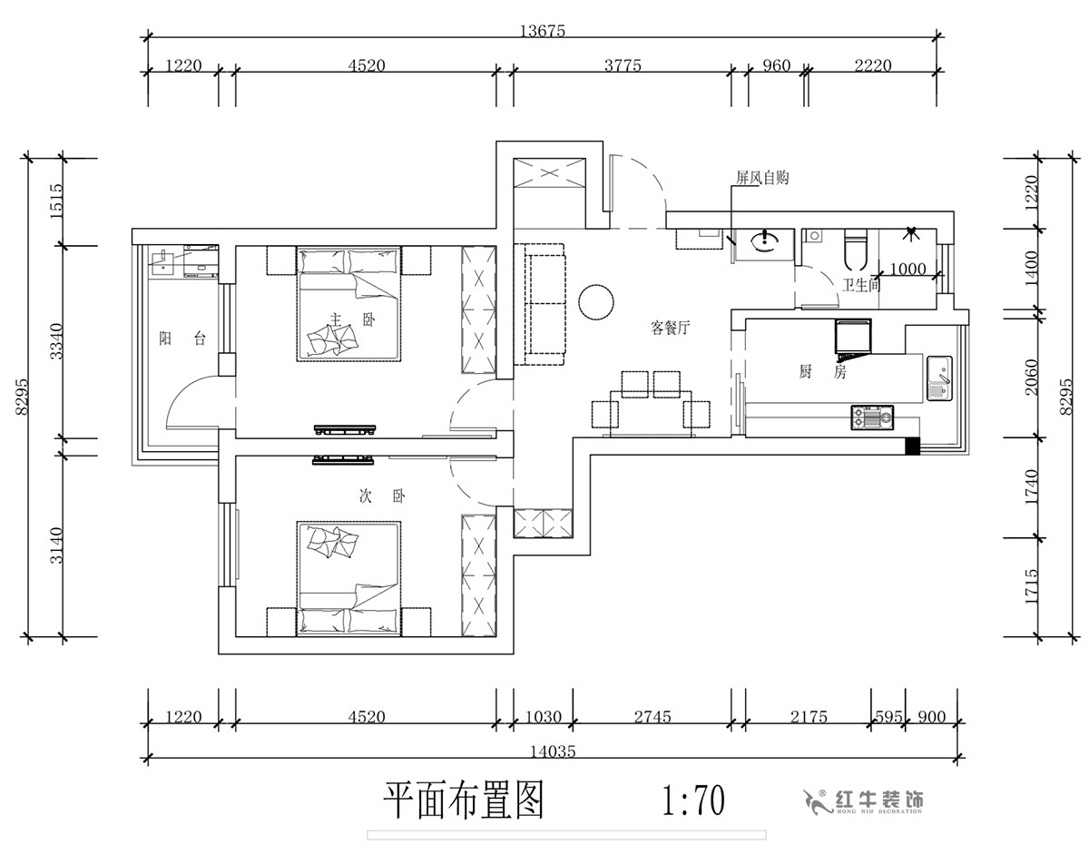 蔣?。蔡┐?1-401-80㎡-現代簡(jiǎn)約風(fēng)格｜2室1廳1衛｜舊房裝修｜定制家￥126767｜全包12萬(wàn)｜00_02平面布置圖