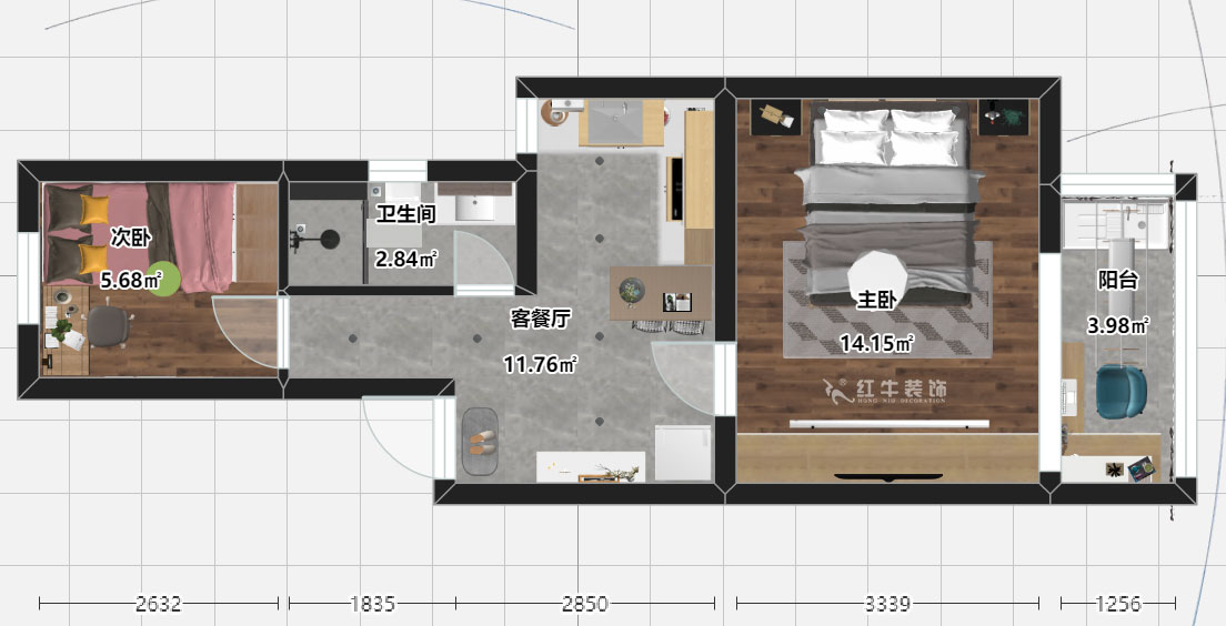 劉曉芳｜老虎頭41-701-50㎡-現代風(fēng)格｜2室1廳1衛｜老房裝修｜定制家￥88740｜全包8