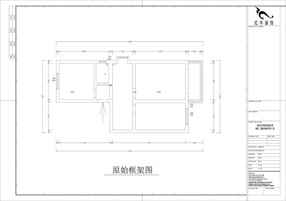 孟憲濤｜張府園小區20號202室-70㎡-簡(jiǎn)約風(fēng)格｜2室1廳1衛｜老房裝修｜定制家￥95000｜全包12萬(wàn)｜00_01原始框架圖