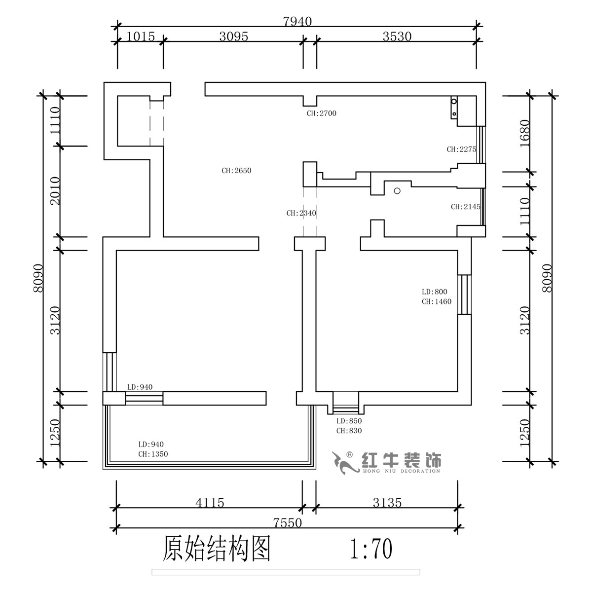 蔣?。珗@路44號小區3-204-60㎡-現代簡(jiǎn)約風(fēng)格｜2室1廳1衛｜舊房裝修｜定制家｜全包10萬(wàn)｜00_01原始結構圖