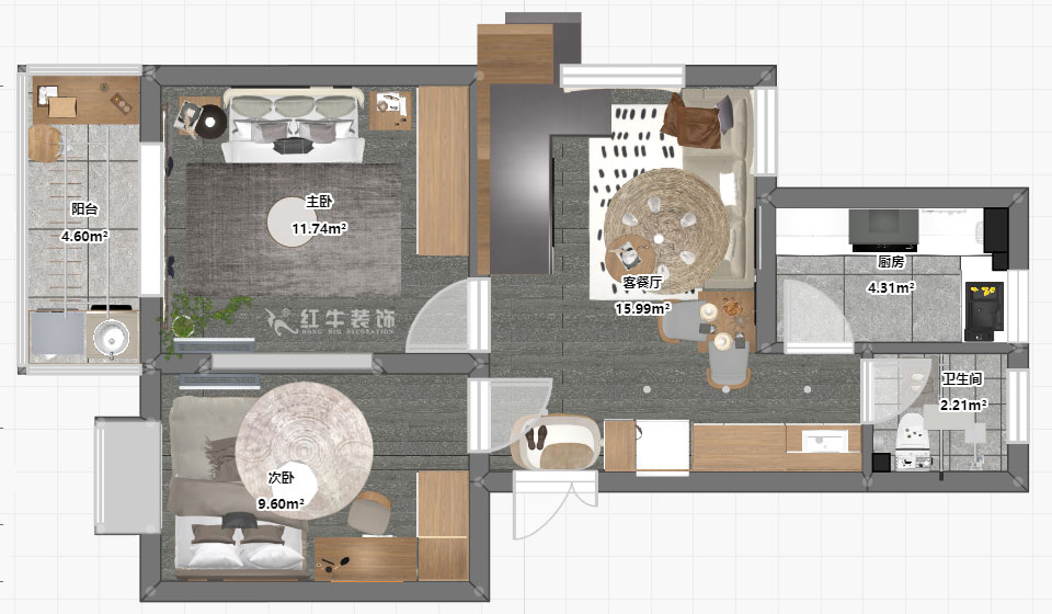 孟憲濤｜堯順佳園2期60-606-72㎡-簡(jiǎn)約風(fēng)格｜3室1廳1衛｜新房裝修｜定制家｜全包11萬(wàn)｜00_03一層平面彩圖