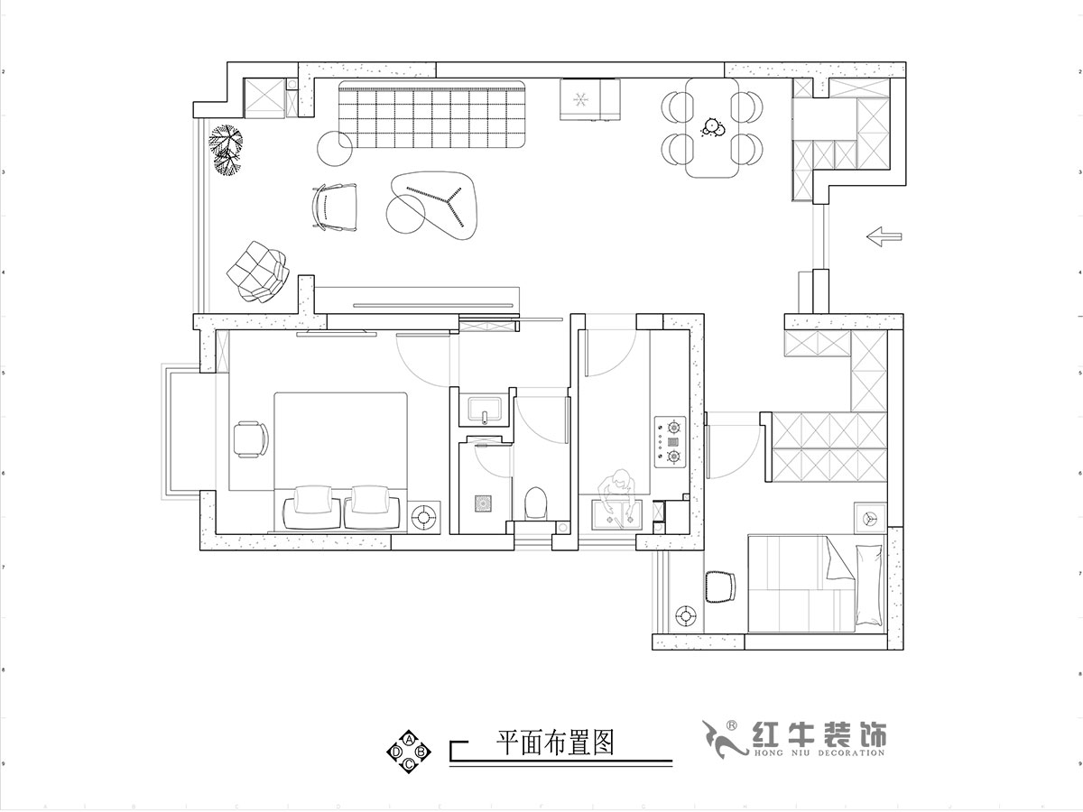 張智猿｜華山山莊4-1102-89㎡-現代風(fēng)格｜2室2廳1衛｜老房裝修｜定制家￥130859｜全包14萬(wàn)｜00_02平面布置圖