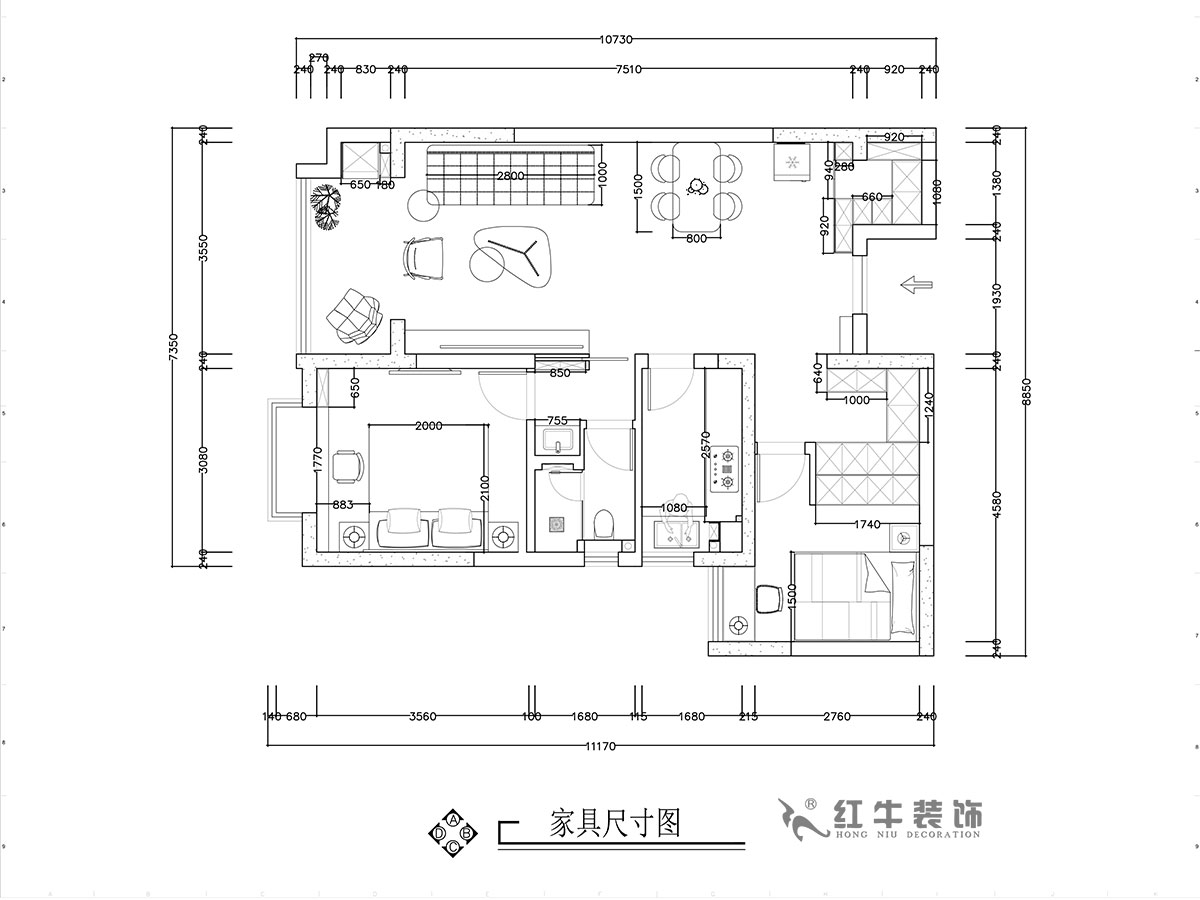 張智猿｜華山山莊4-1102-89㎡-現代風(fēng)格｜2室2廳1衛｜老房裝修｜定制家￥130859｜全包14萬(wàn)｜00_03家具尺寸圖