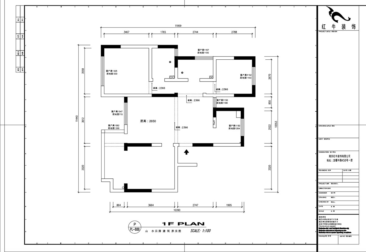 魏明花｜山水云房37-1502-123㎡-現代簡(jiǎn)約風(fēng)格｜3室2廳2衛｜毛坯房裝修｜定制家｜全包12萬(wàn)｜00_01建筑原況圖