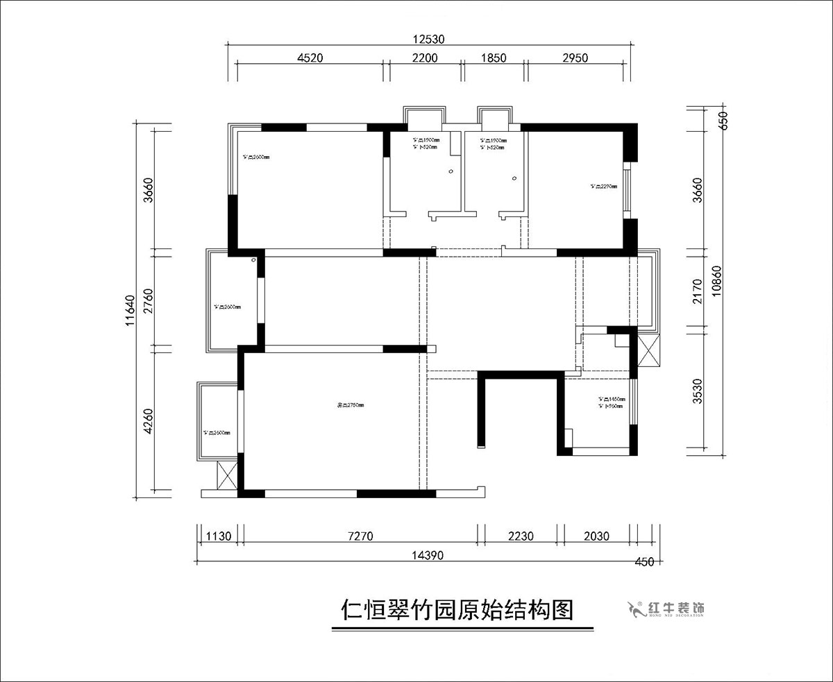 朱彥｜仁恒翠竹園26-204-130㎡-簡(jiǎn)約風(fēng)格｜3室2廳2衛｜老房裝修｜定制家｜全包20萬(wàn)｜00_01原始結構圖