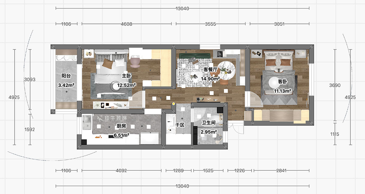 顧娟｜大光路36號3-301-60㎡-現代風(fēng)格｜2室2廳1衛｜舊房裝修｜定制家｜全包11