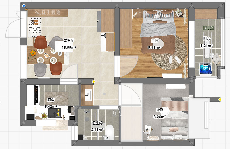 賈庭｜化建二村2-304-50㎡-現代風(fēng)格｜2室1廳1廚1衛｜新房裝修｜定制家｜全包8