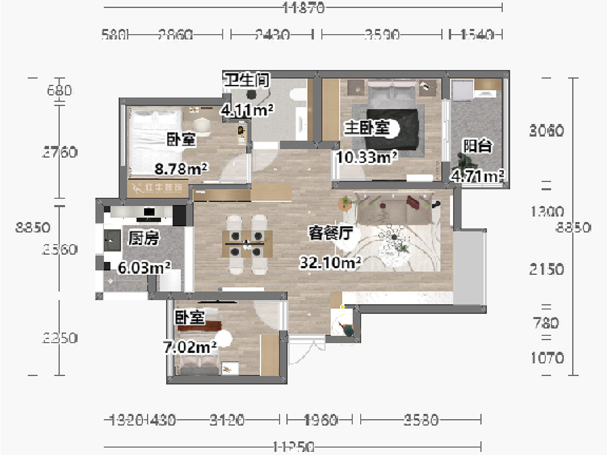 陸利民｜富力城50-1204-93㎡-現代風(fēng)格｜3室2廳1衛｜新房裝修｜定制家｜全包13