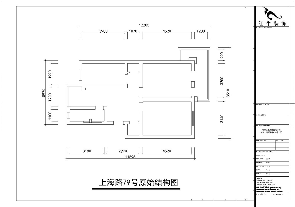 朱彥｜上海路79號2-201-80㎡-簡(jiǎn)約風(fēng)格｜3室1廳1衛｜老房裝修｜定制家｜全包11萬(wàn)｜00_01原始結構圖