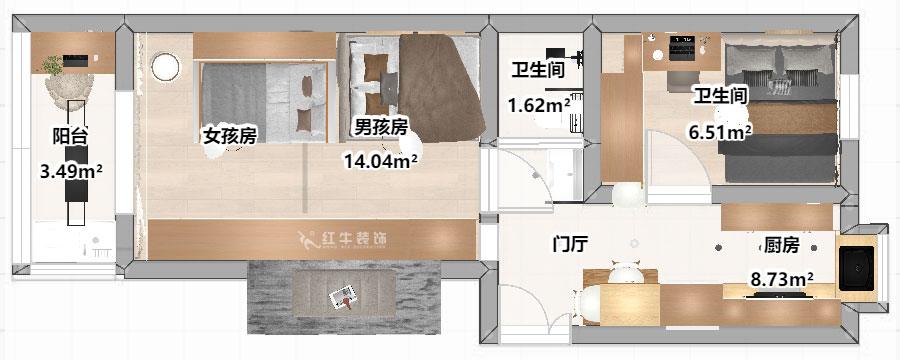 劉曉芳｜三條巷110-210-45㎡-現代風(fēng)格｜2室1廳1衛｜二手房裝修｜定制家｜全包8