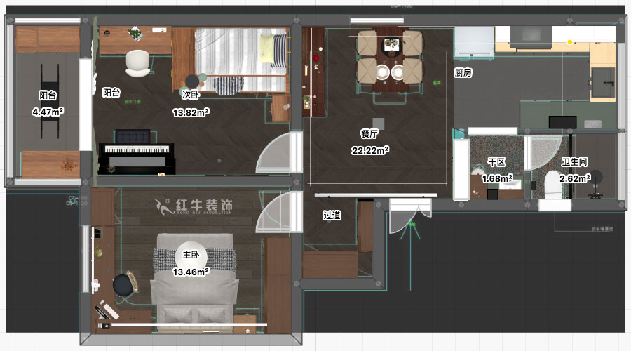 孟憲濤｜寧夏路18號3-204-70㎡-現代風(fēng)格｜2室2廳1衛｜老房裝修｜定制家｜全包12萬(wàn)｜00_03平面彩圖