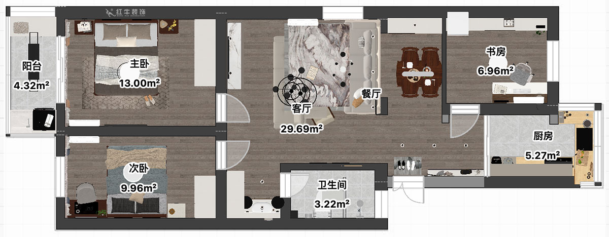 吳波｜寧工新寓一村44-502-90㎡-現代簡(jiǎn)約風(fēng)格｜3室2廳1衛｜舊房裝修｜定制家｜全包12萬(wàn)｜00_04平面彩圖