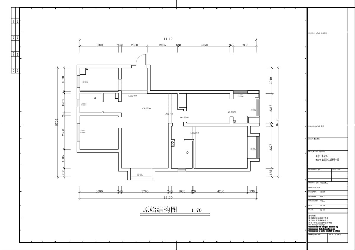 蔣?。鹩驀H10-2004-105㎡-現代簡(jiǎn)約風(fēng)格｜3室1廳1衛｜毛坯裝修｜定制家｜全包12萬(wàn)｜00_01原始結構圖